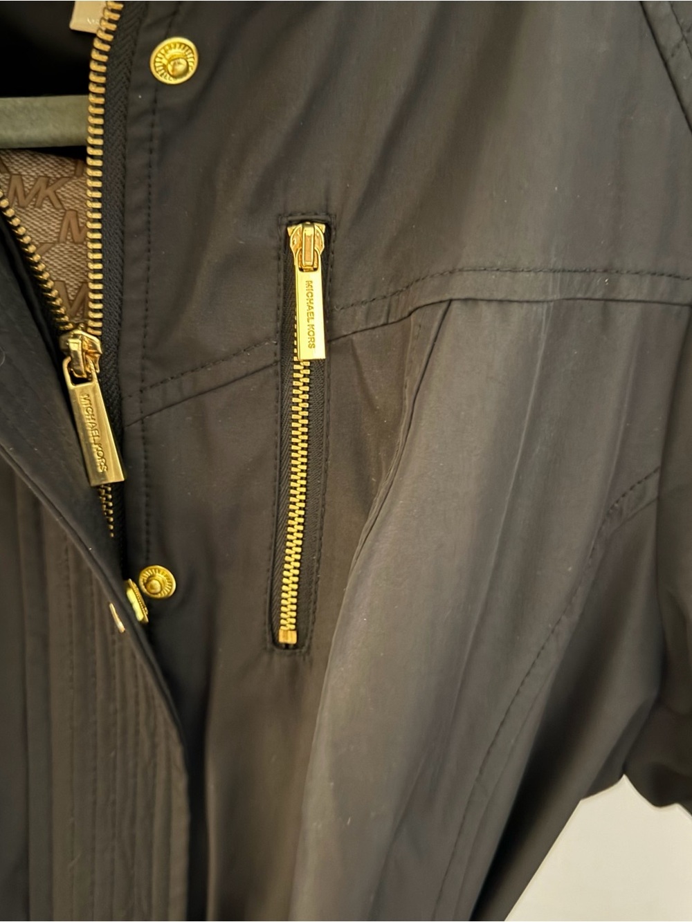 Michael Kors Black Rain Jacket with Gold Accents Size PL - Picture 5 of 7